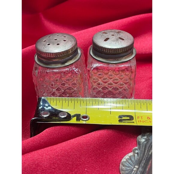 Silver Plated Place Setting Glass Salt & Pepper Shakers Platter Vintage Hong Kon - Picture 5 of 5